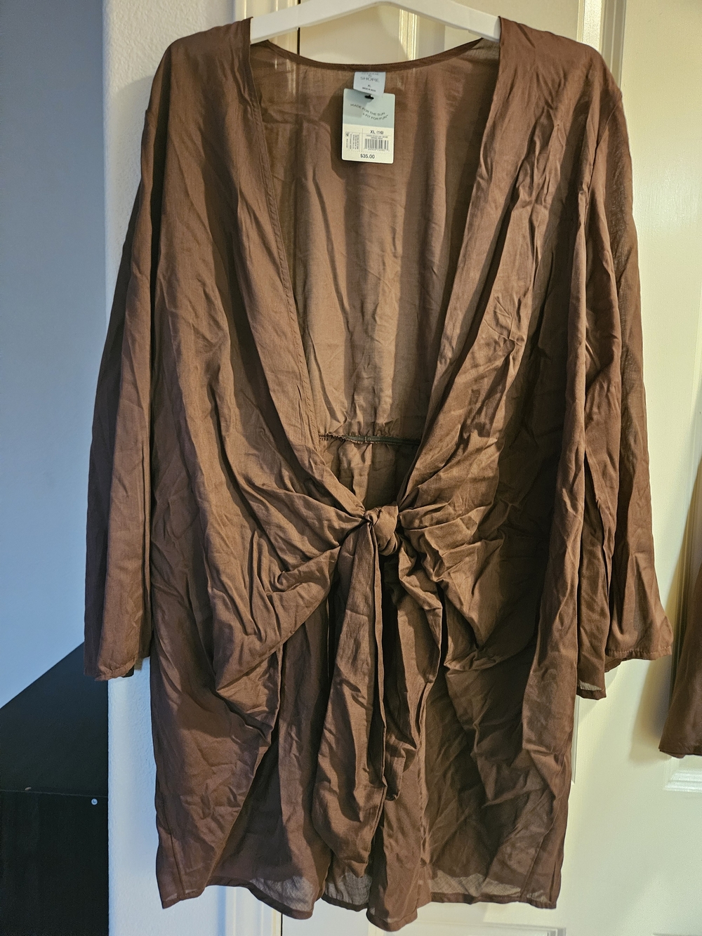 Shade & Shore Brown Tie-Front Kimono Size XL